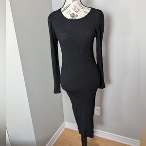 RW&CO. Black Long Sleeve Knit Dress Open Back Bnwt Small Medium Ribbed Classic